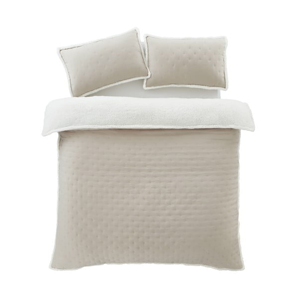 Lenjerie de pat bej din sherpa pentru pat dublu, extinsă 230x220 cm Cosy Nori – Catherine Lansfield