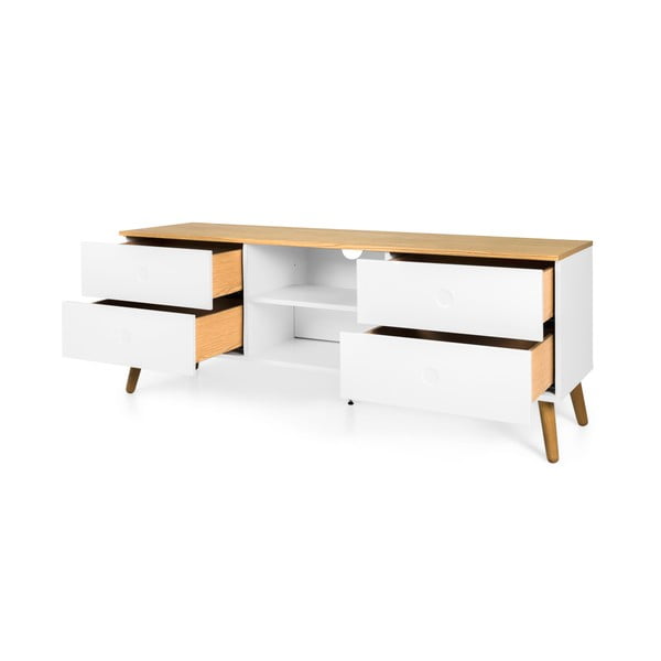 Masă TV cu detalii în decor de stejar Tenzo Dot, lățime 162 cm, alb-image-2