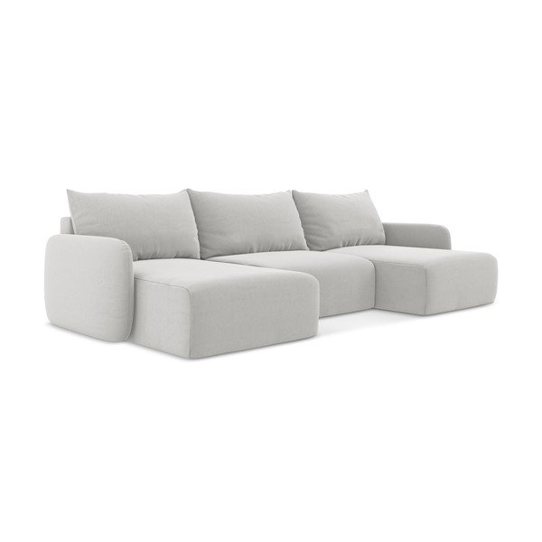 Colțar gri deschis extensibil/cu spațiu de depozitare cu tapițerie din catifea (în formă de "U") Kalena – Makamii-image-2