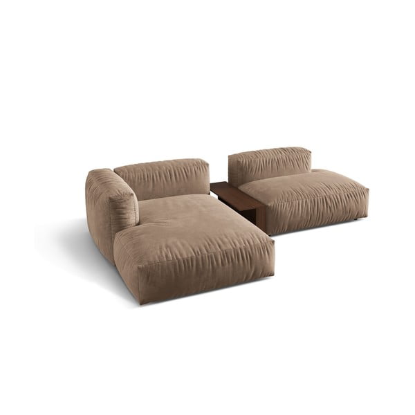 Colțar modular maro deschis cu tapițerie din catifea (cu colț pe partea stângă/cu șezlong) Martina – Micadoni -image-2