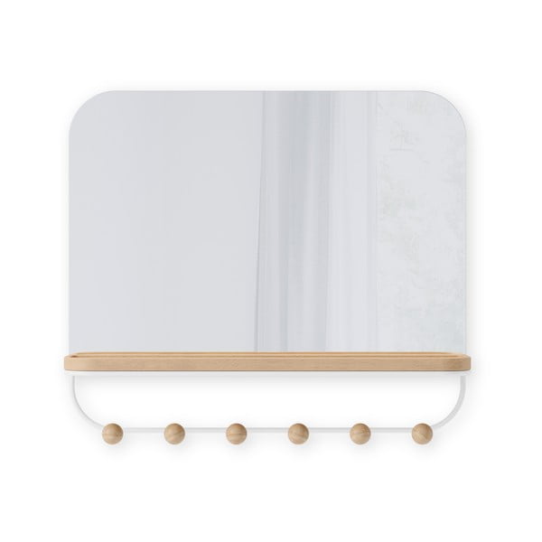 Cuier de perete alb/în culoare naturală cu raft din lemn masiv de fag Estique – Umbra