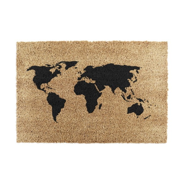 Covoraș intrare din fibre de cocos Artsy Doormats World Map, 40 x 60 cm