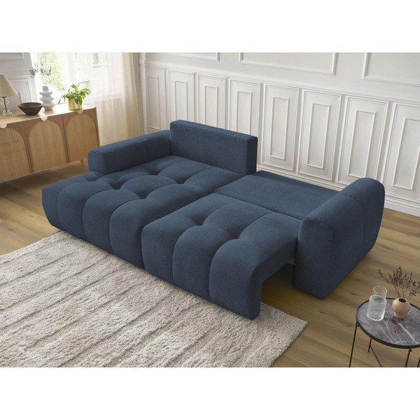 Colțar albastru extensibil/cu spațiu de depozitare cu tapițerie din chenille (cu colț pe partea stângă/cu șezlong) Roxelane – Bobochic Paris-image-4