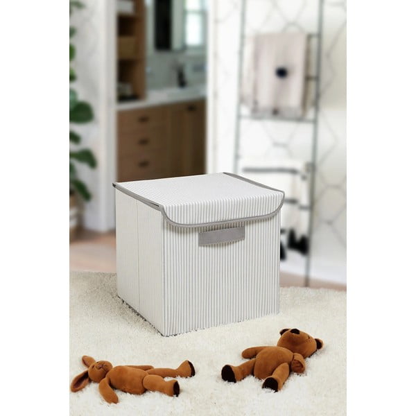 Cutie de depozitare gri din material textil cu capac 30x30x30 cm – Mioli Decor-image-1