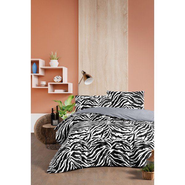 Lenjerie de pat din bumbac alb-negru pentru pat dublu-extins și cearceaf 200x220 cm - Mila Home-image-2