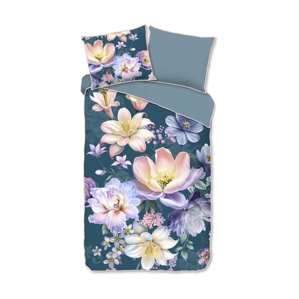 Lenjerie de pat albastră din bumbac satinat pentru pat de o persoană/extinsă 140x220 cm Mirery – Descanso