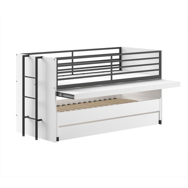 Pat pentru copii  alb supraetajat, cu extensie suplimentară cu somieră 90x200 cm Sam – Vipack