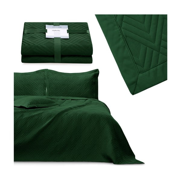 Cuvertură verde-închis matlasată din microfibră 220x240 cm Ophelia – Restilo-image-4