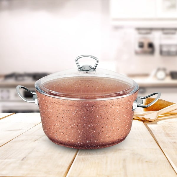 Cratiță din aluminiu înaltă cu capac Güral Porselen Classic, ø 26 cm, roz-image-1