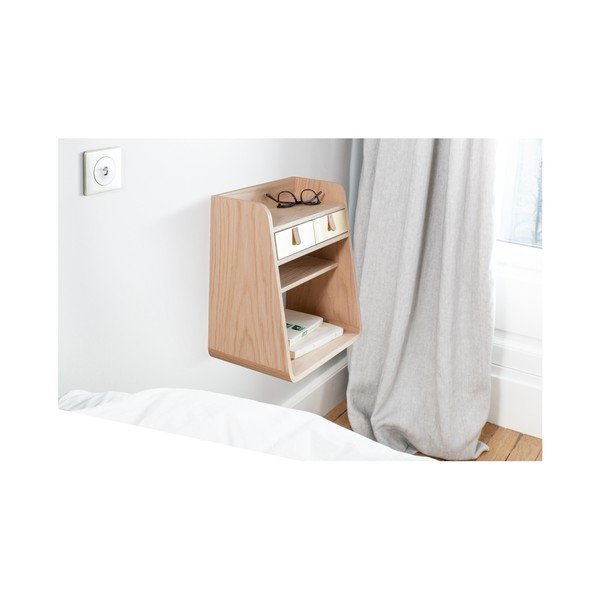 Raft de perete în decor de lemn de stejar cu 2 sertare HARTÔ Suzon, alb-image-2