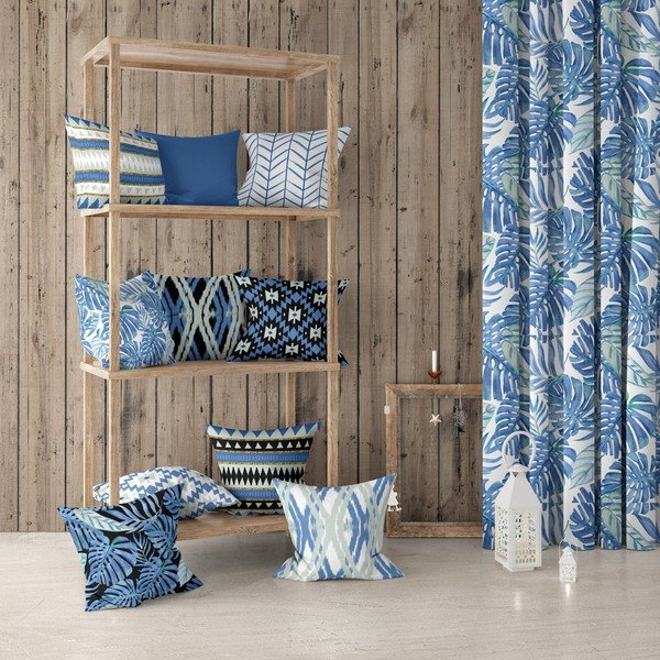 Față de pernă decorativă Mike & Co. NEW YORK Santorini, 43 x 43 cm, albastru-alb-image-1