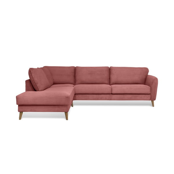 Colțar roz cu tapițerie din catifea reiată  (cu colț pe partea stângă ) Paris – Scandic