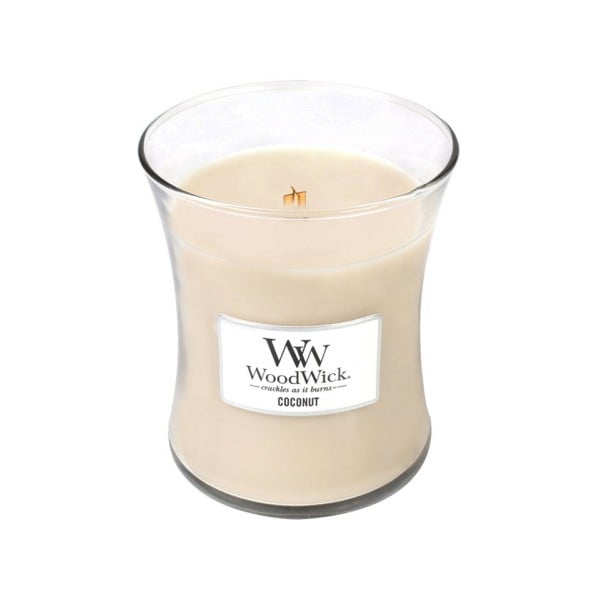 Lumânare parfumată WoodWick, cu aromă de cocos, 275g, 60 ore