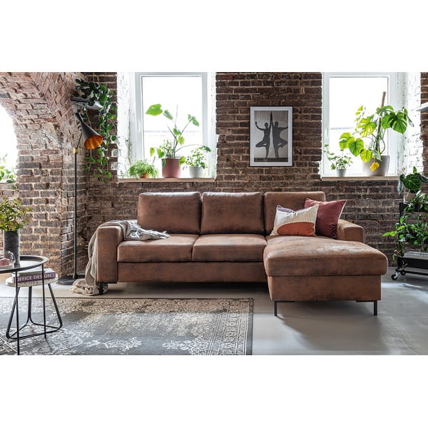 Colțar extensibil din imitație de piele cu șezlong pe partea dreaptă Miuform Lofty Lilly Vintage, maro-image-4