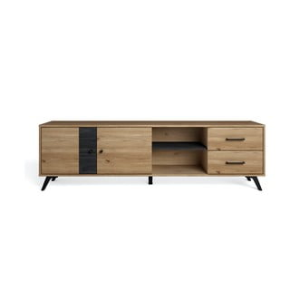 Comodă TV neagră cu aspect de stejar 181x53 cm Natura - Marckeric