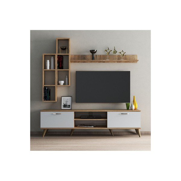 Set mobilier TV alb/cu aspect de lemn de pin 180x48 cm Veronica - Kalune Design-image-2
