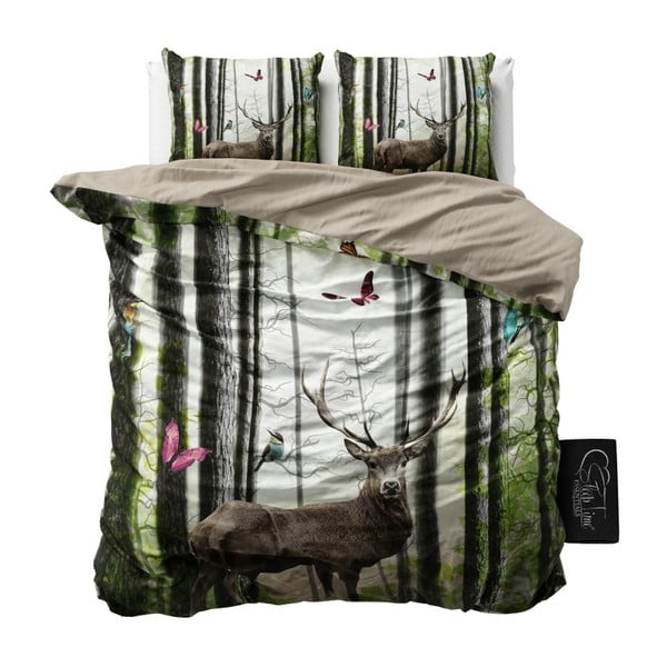 Lenjerie de pat din micropercal Sleeptime Deer Forest, 200 x 220 cm