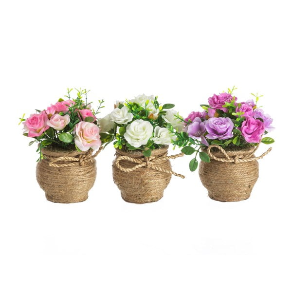 Set 3 flori artificiale cu ghiveci Unimasa Rose