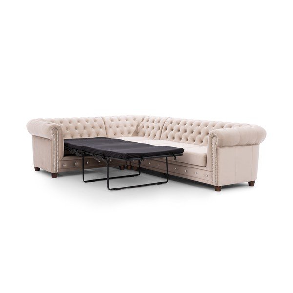 Colțar bej extensibil cu tapițerie din catifea (cu colț pe partea stângă/în formă de ”L”) York Blik – Ropez-image-2