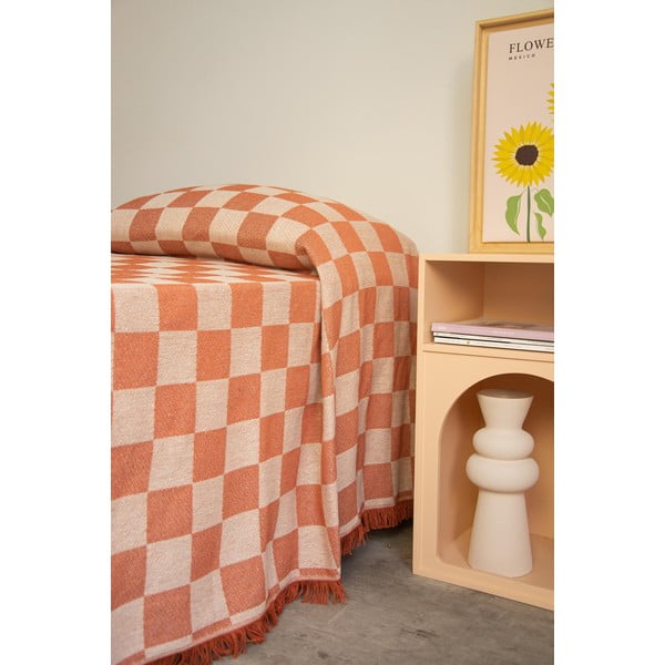 Cuvertură cărămizie/bej pentru pat dublu 240x240 cm Terracota Checkerboard – Really Nice Things