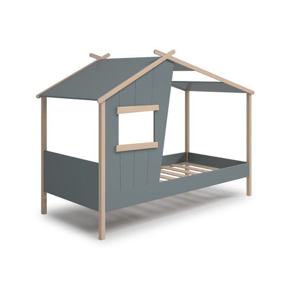 Pat pentru copii  verde prăfuit de tip casă din lemn de pin cu somieră 90x190 cm Luba – Marckeric-image-2