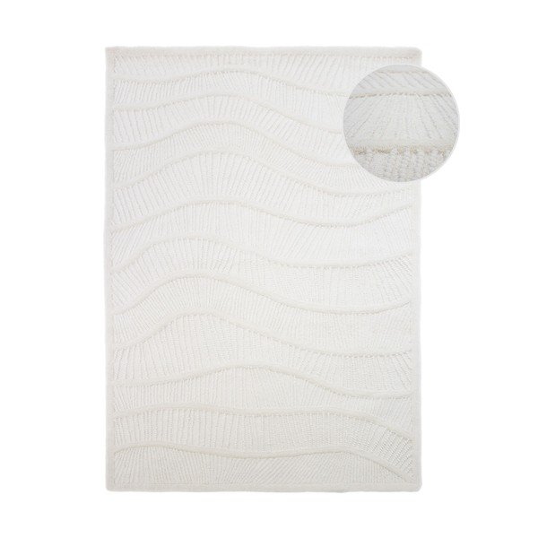 Covor alb țesut manual din amestesc de lână 140x200 cm Sculptured Wave – Flair Rugs