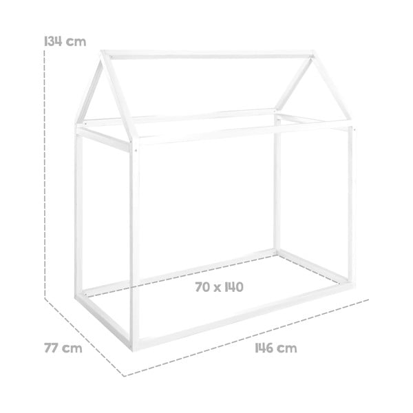 Pat pentru copii  alb de tip casă din lemn de pin cu saltea/fără somieră 70x140 cm House Bed – Roba-image-4