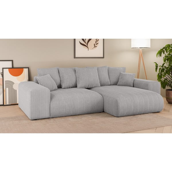 Colțar gri deschis extensibil/cu spațiu de depozitare cu tapițerie din catifea reiată  (cu colț variabil) Luma – Ropez-image-1