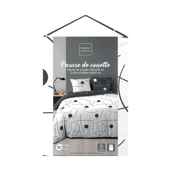 Lenjerie de pat albă/gri închis din microfibră pentru pat dublu/extinsă cu 3 piese 240x220 cm Sonate – douceur d'intérieur-image-3