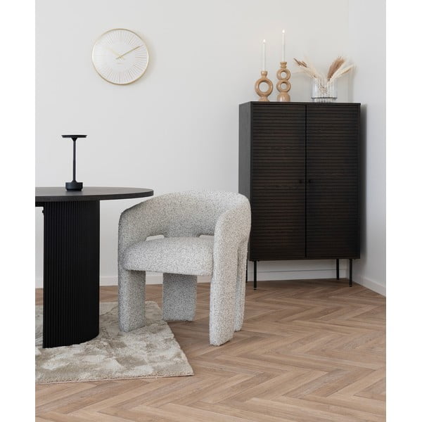 Scaun de sufragerie gri deschis cu cotiere tapițat Monroe – House Nordic-image-1