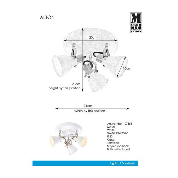Plafonieră cu 3 becuri Markslöjd Alton, alb-image-1