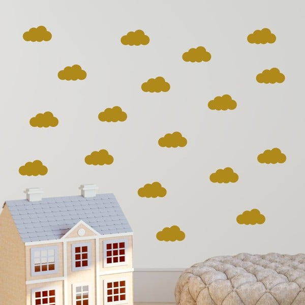 Set autocolante de perete North Carolina Scandinavian Home Decors Clouds, auriu