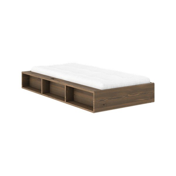 Pat în culoare naturală închisă din lemn de pin fără tăblie cu somieră 90x200 cm Ziggy – Karup-image-1