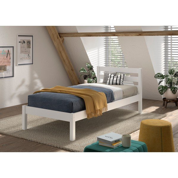 Pat pentru copii  alb din lemn de pin fără somieră 90x200 cm Pino – Vipack-image-1