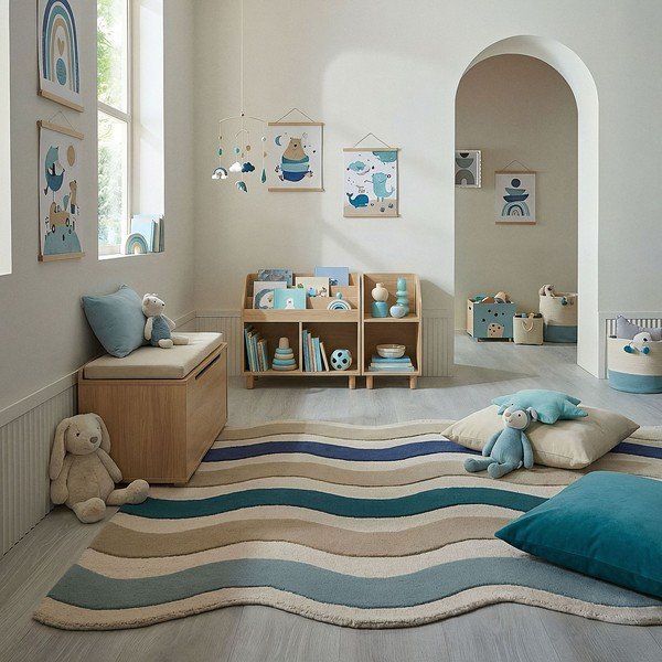 Covor albastru țesut manual din lână 140x200 cm Cascade Wool – Flair Rugs-image-1