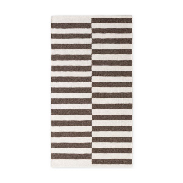 Covor alb/maro reversibil/țesut manual din lână 80x150 cm Vika – Hanse Home