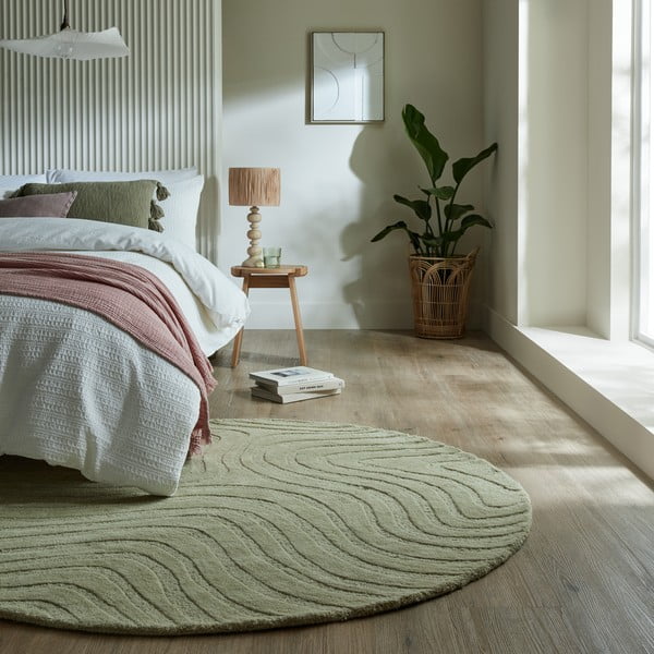 Covor kaki țesut manual rotund din lână ø 160 cm Mesmerise Sage – Flair Rugs-image-1