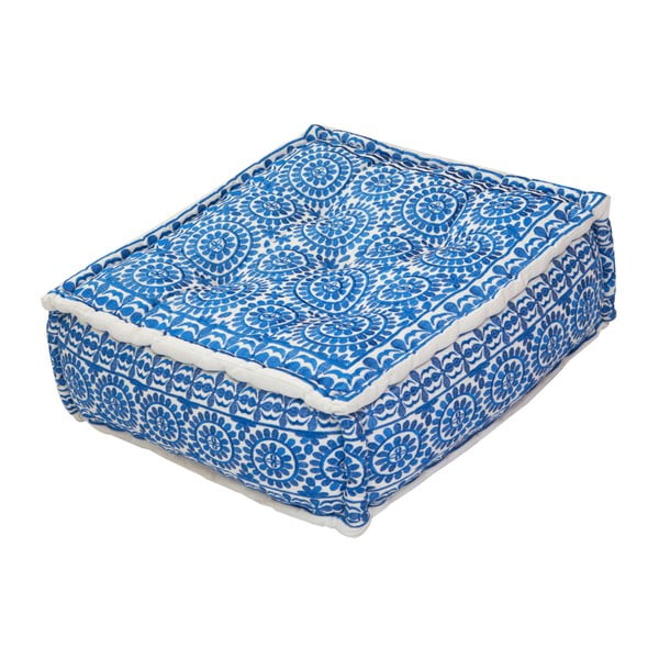 Taburet Bombay Duck Aztec, 60 x 60 cm, albastru - alb