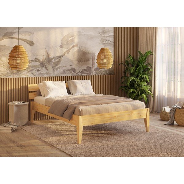 Pat matrimonial în culoare naturală din lemn de pin 180x200 cm Torino – Olivia Living-image-3