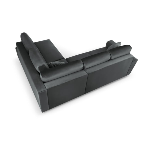 Colțar gri închis extensibil, cu spațiu de depozitare cu tapițerie din catifea (cu colț pe partea dreaptă, în formă de ”L”) Kyoto – Cosmopolitan Design-image-4