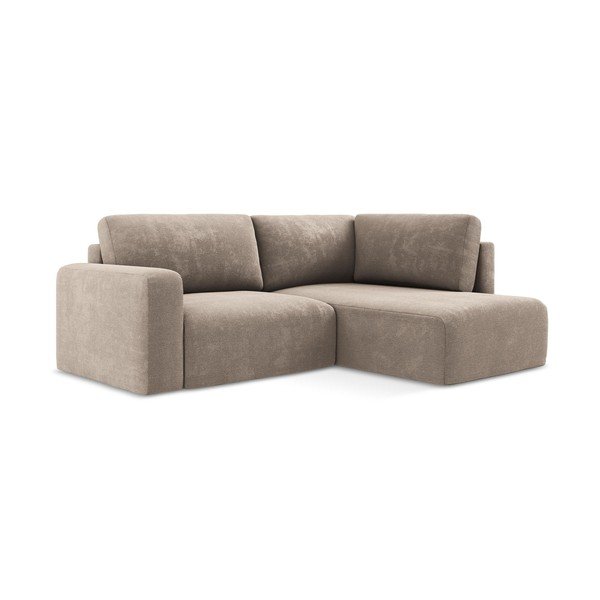 Colțar bej extensibil/cu spațiu de depozitare cu tapițerie din chenille (cu colț pe partea dreaptă/în formă de ”L”) Kona – Makamii-image-2