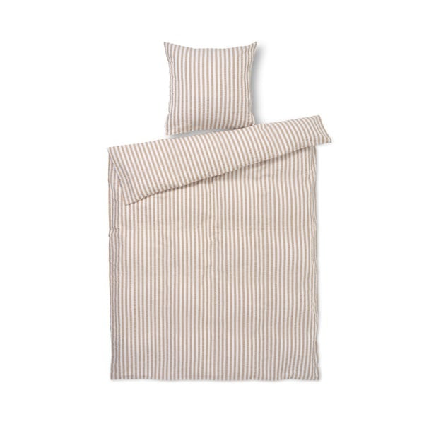 Lenjerie de pat albă/bej din țesătură crep pentru pat de o persoană 140x200 cm Bæk&Bølge – JUNA