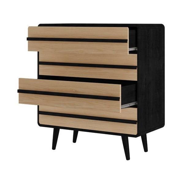 Comodă neagră/în culoare naturală înaltă cu aspect de lemn de stejar 80x88 cm Chantal - Støraa-image-2