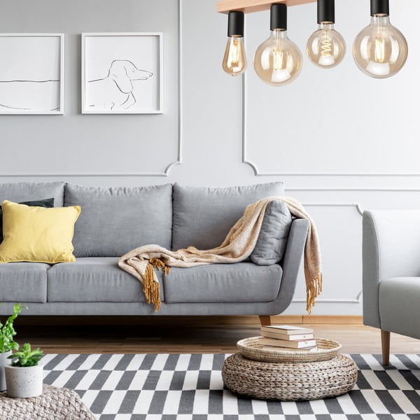 Plafonieră neagră/în culoare naturală - LAMKUR-image-2