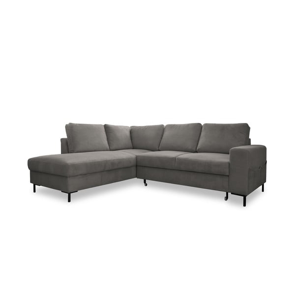 Colțar gri extensibil cu tapițerie din catifea reiată  (cu colț pe partea stângă ) Lofty Lilly – Miuform