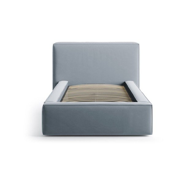 Pat albastru deschis tapițat cu spațiu de depozitare cu somieră 90x200 cm Jodie – Micadoni -image-3