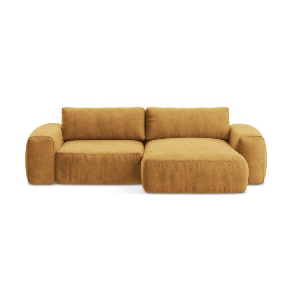 Colțar galben muștar extensibil cu tapițerie din chenille (cu colț pe partea dreaptă/cu șezlong) Kuki – Makamii