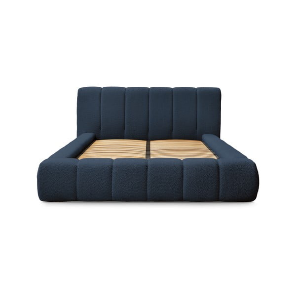 Pat matrimonial albastru închis tapițat cu spațiu de depozitare cu somieră 160x200 cm Denali – Bobochic Paris-image-3