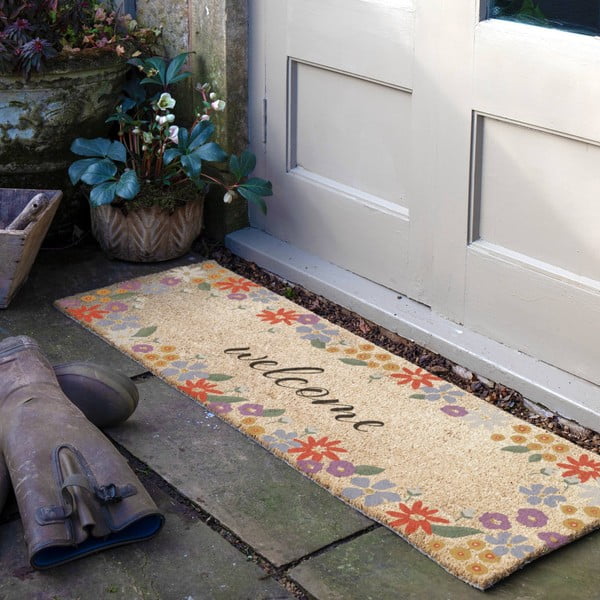 Covoraș de intrare din fibre de nucă de cocos 40x120 cm Welcome Floral – Artsy Doormats-image-1