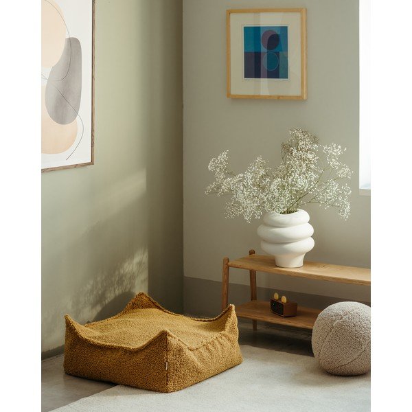 Fotoliu puf pentru copii maro cu tapițerie din țesătură bouclé Square – Wigiwama-image-1